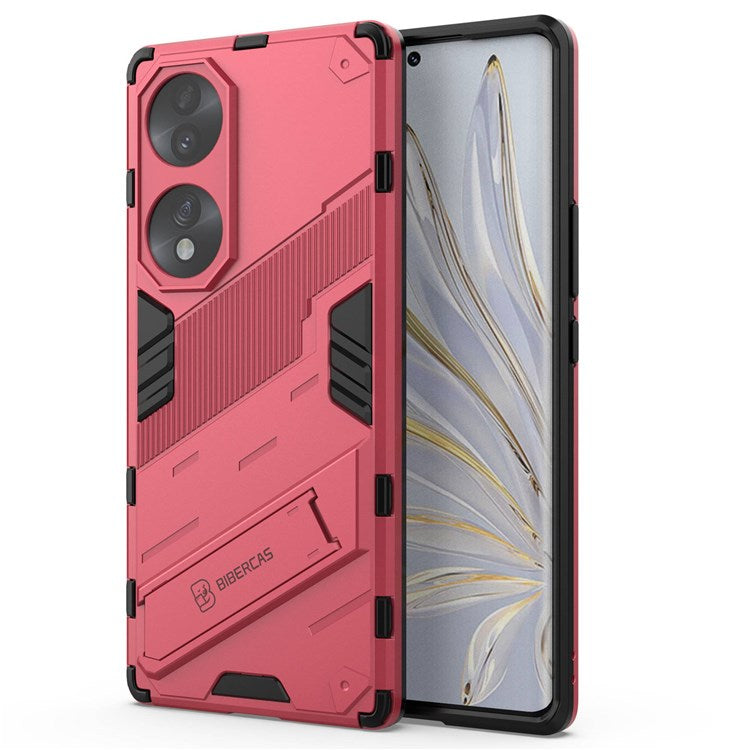 For Honor 70 5G Wear-resistant TPU+PC Shock Absorption Cover Kickstand Phone Case Protector - Rose