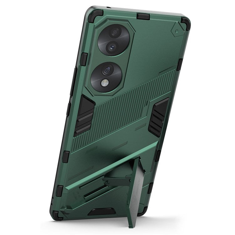 For Honor 70 5G Wear-resistant TPU+PC Shock Absorption Cover Kickstand Phone Case Protector - Green