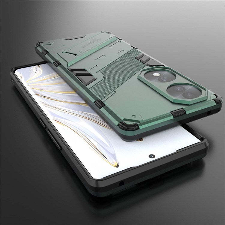 For Honor 70 5G Wear-resistant TPU+PC Shock Absorption Cover Kickstand Phone Case Protector - Green