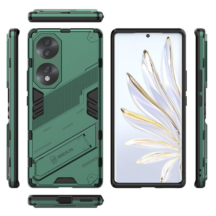 For Honor 70 5G Wear-resistant TPU+PC Shock Absorption Cover Kickstand Phone Case Protector - Green