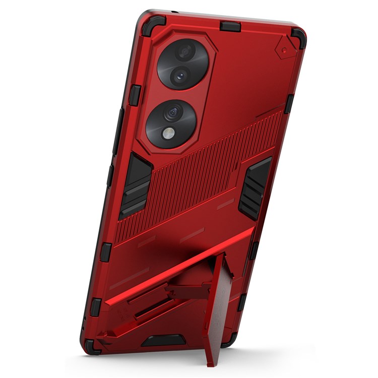 For Honor 70 5G Wear-resistant TPU+PC Shock Absorption Cover Kickstand Phone Case Protector - Red