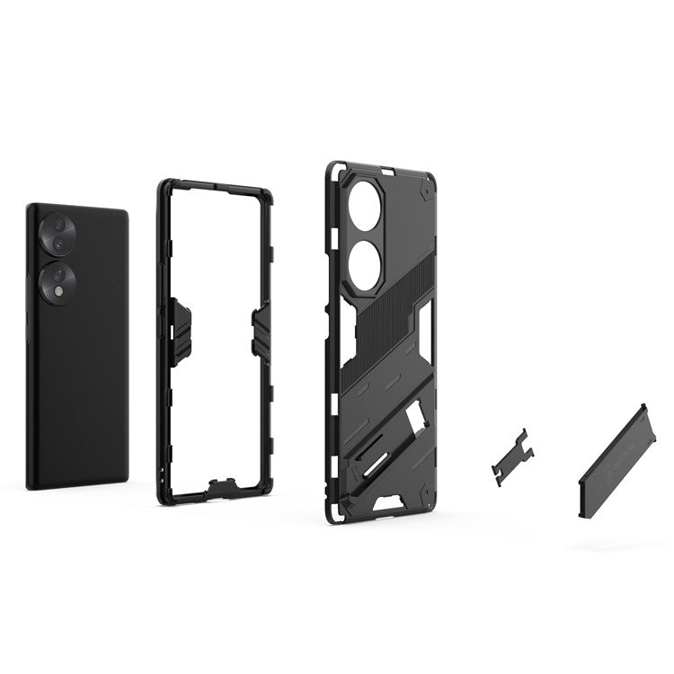 For Honor 70 5G Wear-resistant TPU+PC Shock Absorption Cover Kickstand Phone Case Protector - Orange