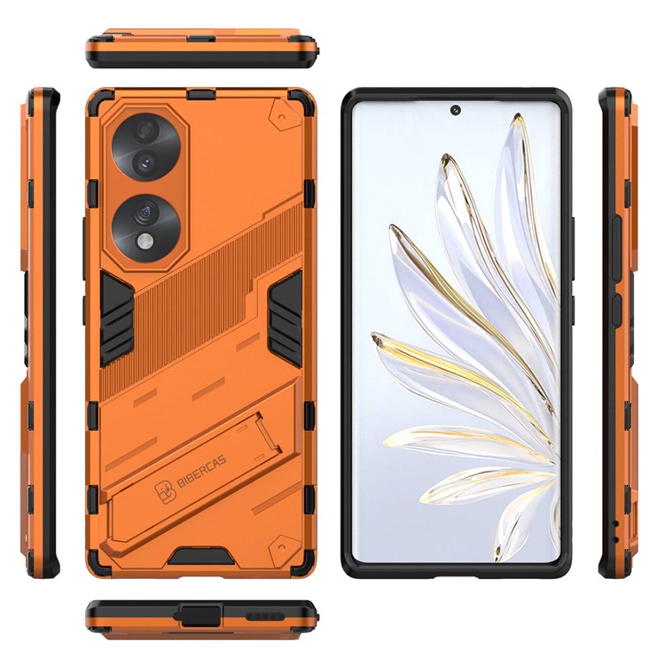 For Honor 70 5G Wear-resistant TPU+PC Shock Absorption Cover Kickstand Phone Case Protector - Orange