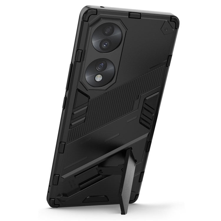 For Honor 70 5G Wear-resistant TPU+PC Shock Absorption Cover Kickstand Phone Case Protector - Black
