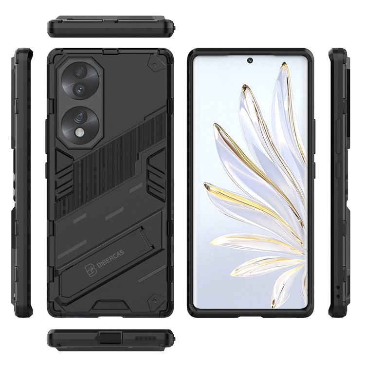 For Honor 70 5G Wear-resistant TPU+PC Shock Absorption Cover Kickstand Phone Case Protector - Black