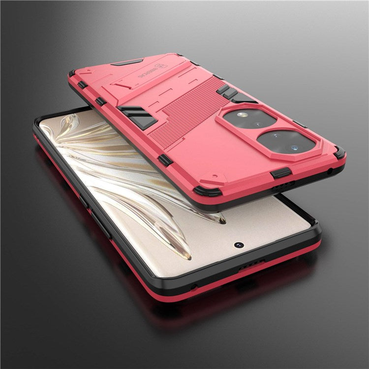 For Honor 70 Pro 5G Shock Absorption Drop-proof TPU+PC Cover Kickstand Anti-scratch Cell Phone Case - Rose