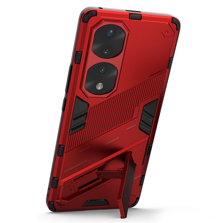 For Honor 70 Pro 5G Shock Absorption Drop-proof TPU+PC Cover Kickstand Anti-scratch Cell Phone Case - Red