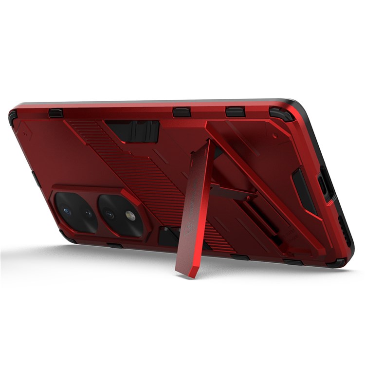 For Honor 70 Pro 5G Shock Absorption Drop-proof TPU+PC Cover Kickstand Anti-scratch Cell Phone Case - Red