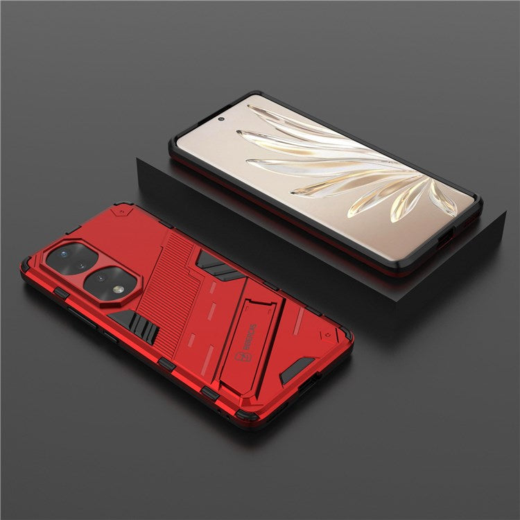 For Honor 70 Pro 5G Shock Absorption Drop-proof TPU+PC Cover Kickstand Anti-scratch Cell Phone Case - Red