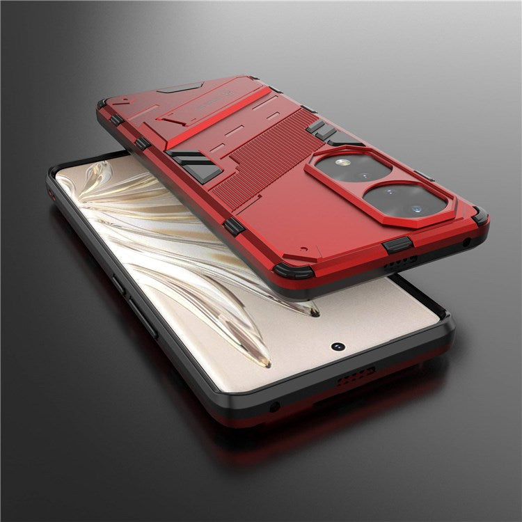 For Honor 70 Pro 5G Shock Absorption Drop-proof TPU+PC Cover Kickstand Anti-scratch Cell Phone Case - Red