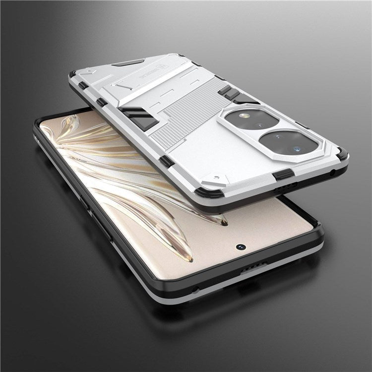 For Honor 70 Pro 5G Shock Absorption Drop-proof TPU+PC Cover Kickstand Anti-scratch Cell Phone Case - White
