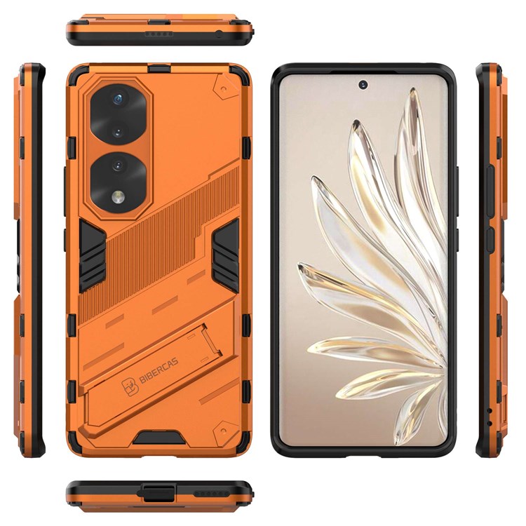 For Honor 70 Pro 5G Shock Absorption Drop-proof TPU+PC Cover Kickstand Anti-scratch Cell Phone Case - Orange