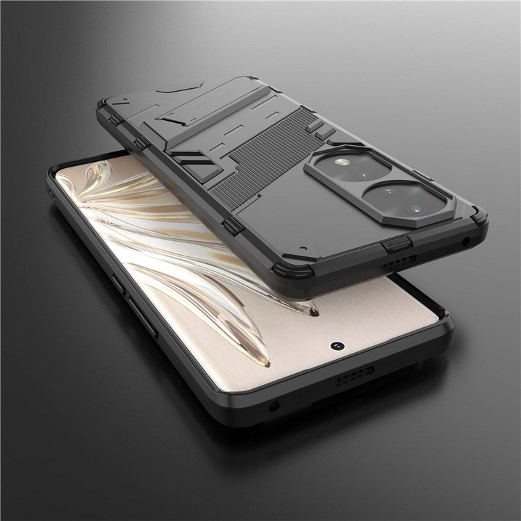 For Honor 70 Pro 5G Shock Absorption Drop-proof TPU+PC Cover Kickstand Anti-scratch Cell Phone Case - Black