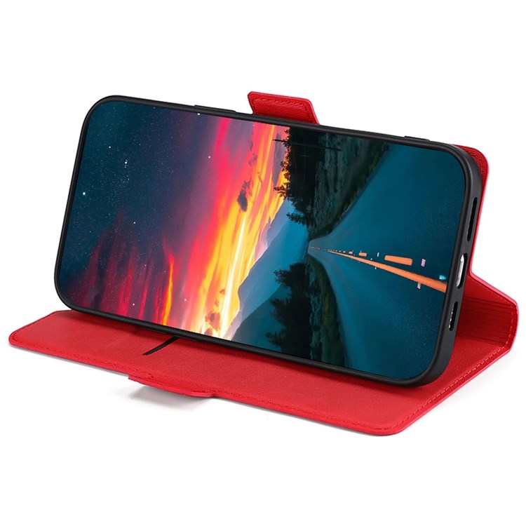 PU Leather Side Magnetic Clasp Case for Honor 70 5G, Ultra Slim Stand Card Slot Flip Phone Cover - Red