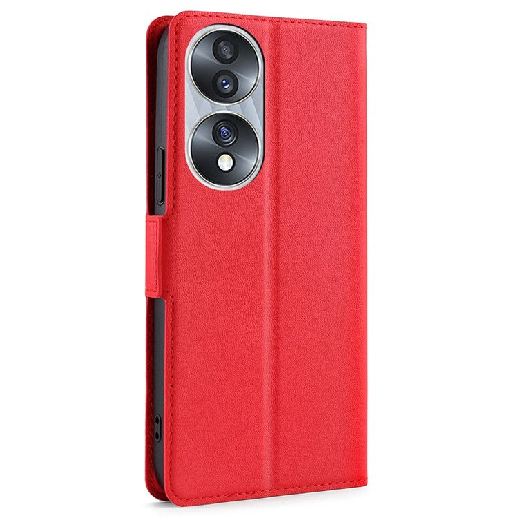 PU Leather Side Magnetic Clasp Case for Honor 70 5G, Ultra Slim Stand Card Slot Flip Phone Cover - Red