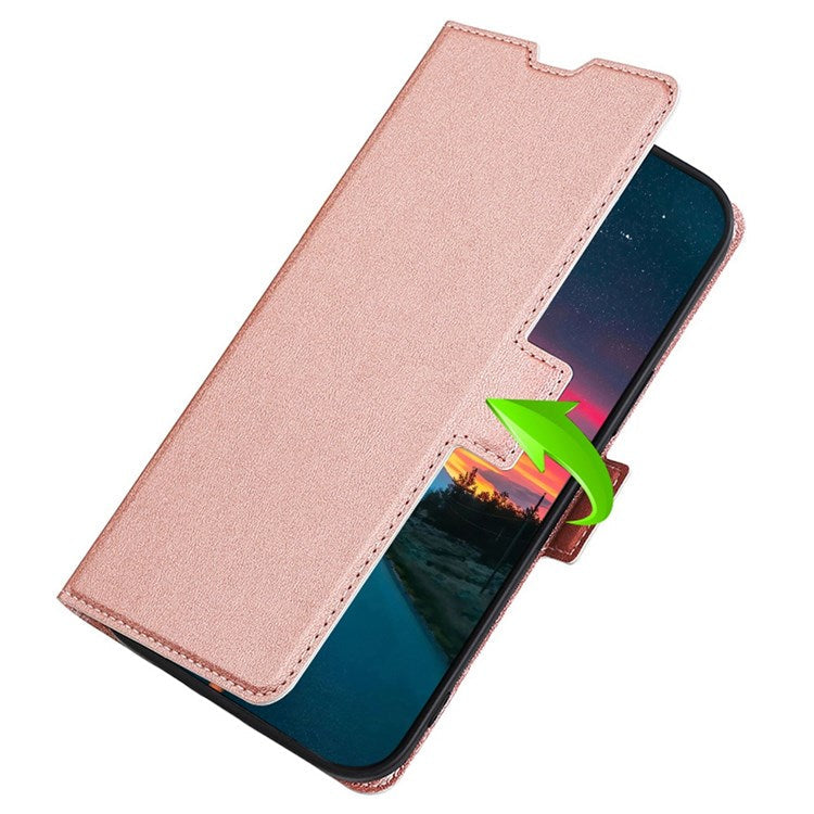 PU Leather Side Magnetic Clasp Case for Honor 70 5G, Ultra Slim Stand Card Slot Flip Phone Cover - Rose Gold
