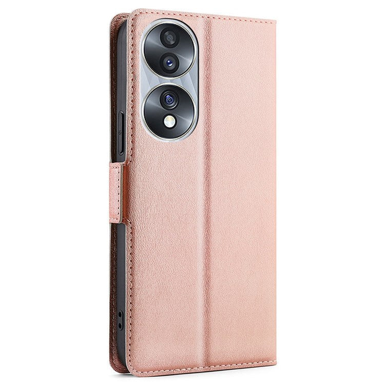 PU Leather Side Magnetic Clasp Case for Honor 70 5G, Ultra Slim Stand Card Slot Flip Phone Cover - Rose Gold