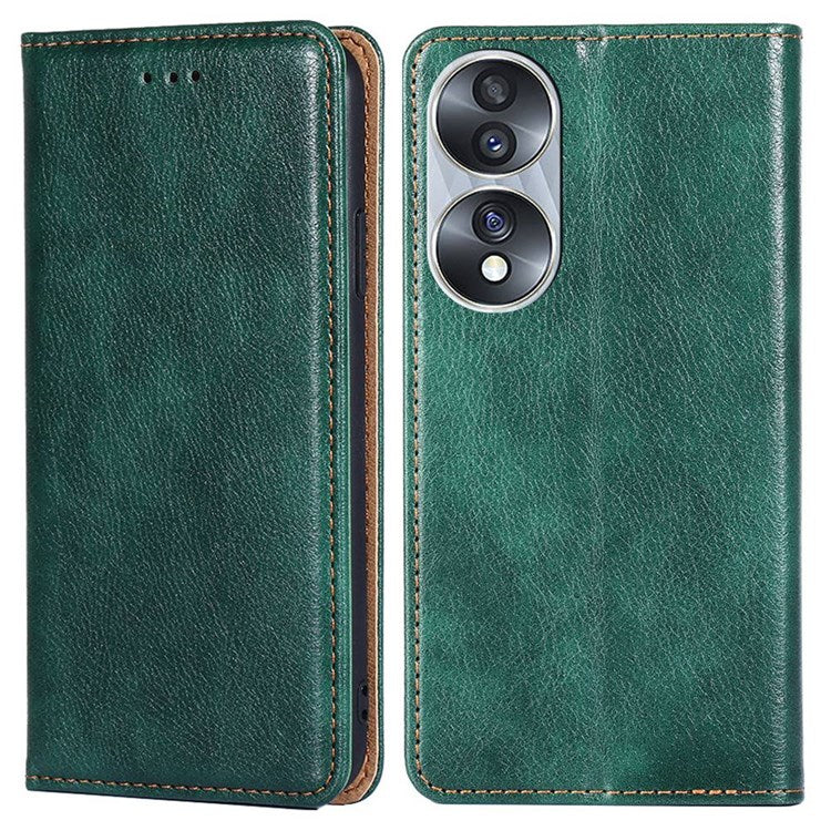 PU Leather Anti-scratch Stand Wallet Case for Honor 70 5G, Magnetic Auto-absorbed Protective Phone Cover - Green