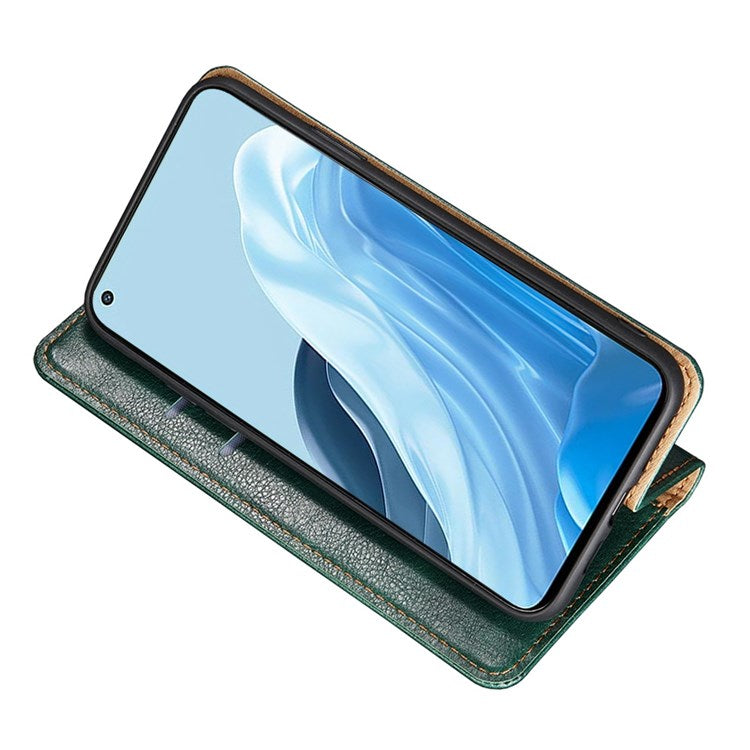PU Leather Anti-scratch Stand Wallet Case for Honor 70 5G, Magnetic Auto-absorbed Protective Phone Cover - Green