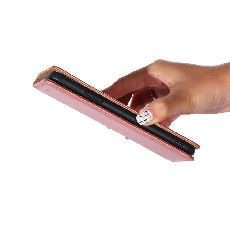 PU Leather Anti-scratch Stand Wallet Case for Honor 70 5G, Magnetic Auto-absorbed Protective Phone Cover - Rose Gold