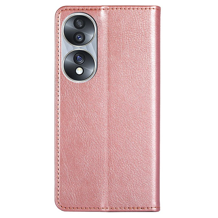 PU Leather Anti-scratch Stand Wallet Case for Honor 70 5G, Magnetic Auto-absorbed Protective Phone Cover - Rose Gold