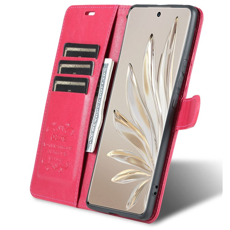 AZNS For Honor 70 Pro 5G Full Covering Anti-fall Phone Cover Textured PU Leather Stand Flip Case Magnetic Closure Shockproof Protective Wallet Case - Red
