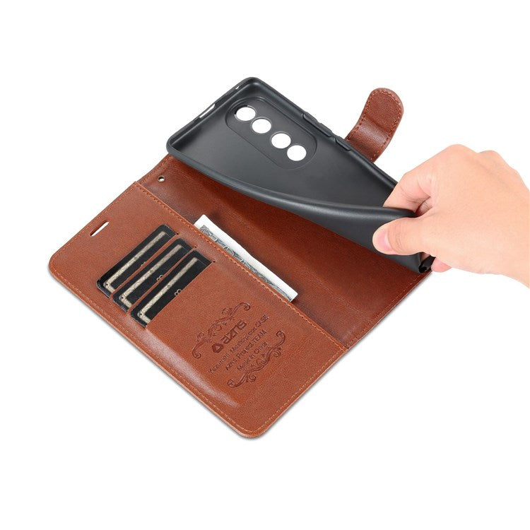 AZNS For Honor 70 Pro 5G Full Covering Anti-fall Phone Cover Textured PU Leather Stand Flip Case Magnetic Closure Shockproof Protective Wallet Case - Brown