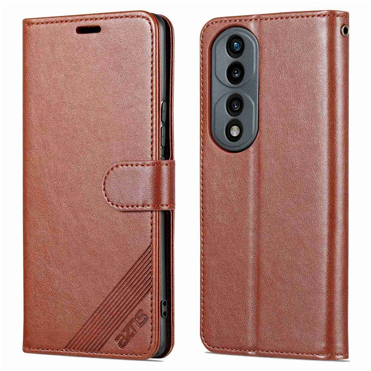 AZNS For Honor 70 5G Anti-scratch Textured PU Leather Wallet Case Anti-drop Magnetic Folio Shockproof Phone Cover Stand Card Holder - Brown