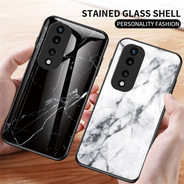 For Honor 70 Pro 5G Slim Anti-scratch Marble Pattern Tempered Glass + PC + TPU Hybrid Shockproof Cover - Flying Pigeon Marble