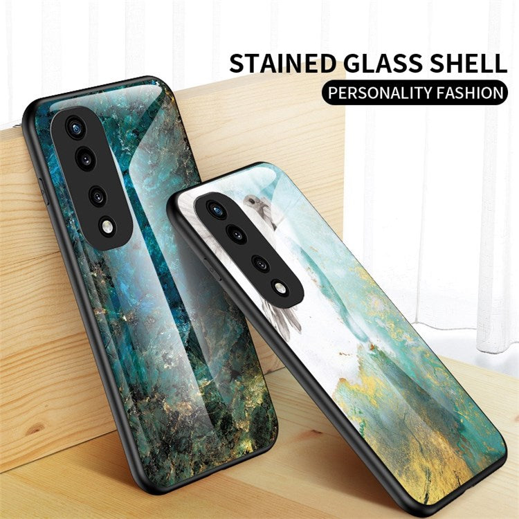 For Honor 70 Pro 5G Slim Anti-scratch Marble Pattern Tempered Glass + PC + TPU Hybrid Shockproof Cover - Flying Pigeon Marble