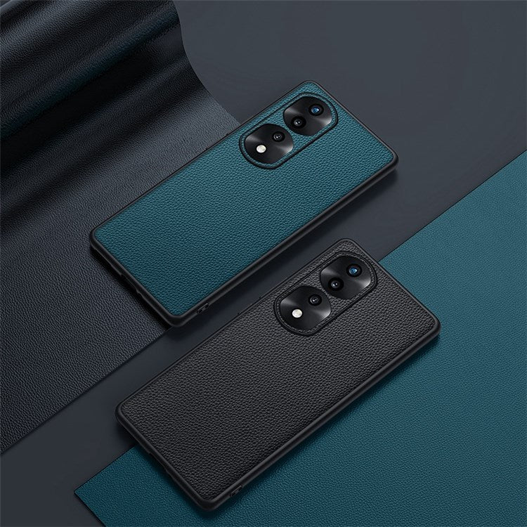 Camera Lens Protection Litchi Texture Case for Honor 70 5G, Genuine Cowhide Leather Coated TPU Cover - Green