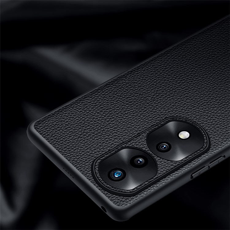 Camera Lens Protection Litchi Texture Case for Honor 70 5G, Genuine Cowhide Leather Coated TPU Cover - Sapphire