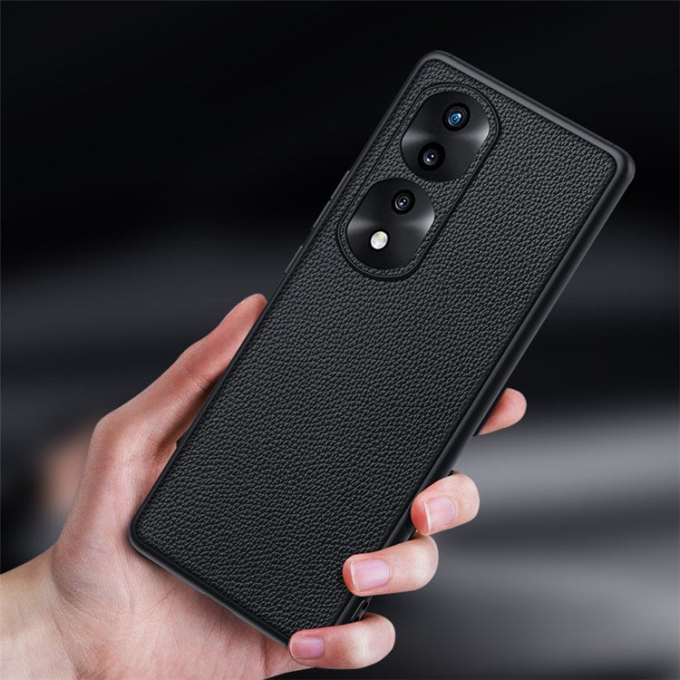 Camera Lens Protection Litchi Texture Case for Honor 70 5G, Genuine Cowhide Leather Coated TPU Cover - Sapphire