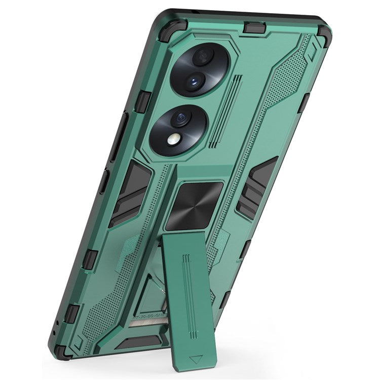 For Honor 70 5G Phone Case Kickstand Hard PC Soft TPU Dual Layer Anti-Slip Rugged Protective Cover - Green