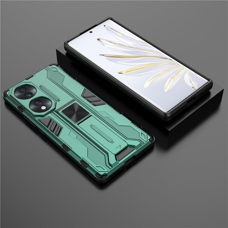 For Honor 70 5G Phone Case Kickstand Hard PC Soft TPU Dual Layer Anti-Slip Rugged Protective Cover - Green