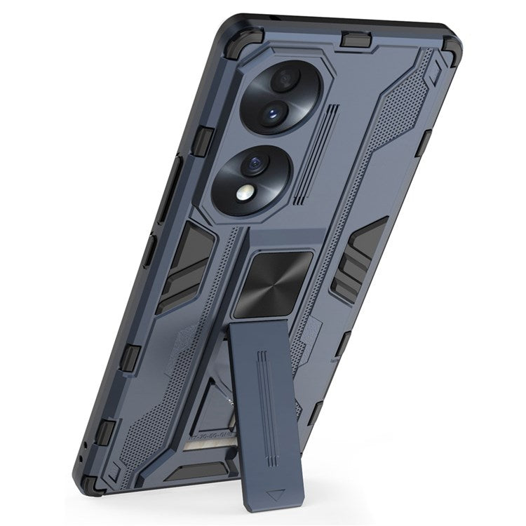 For Honor 70 5G Phone Case Kickstand Hard PC Soft TPU Dual Layer Anti-Slip Rugged Protective Cover - Blue