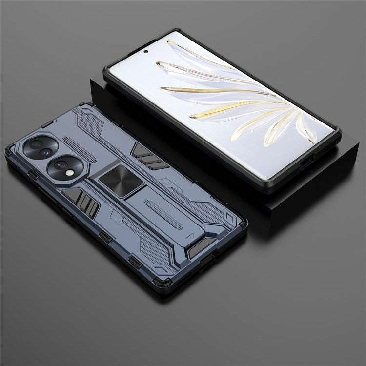 For Honor 70 5G Phone Case Kickstand Hard PC Soft TPU Dual Layer Anti-Slip Rugged Protective Cover - Blue