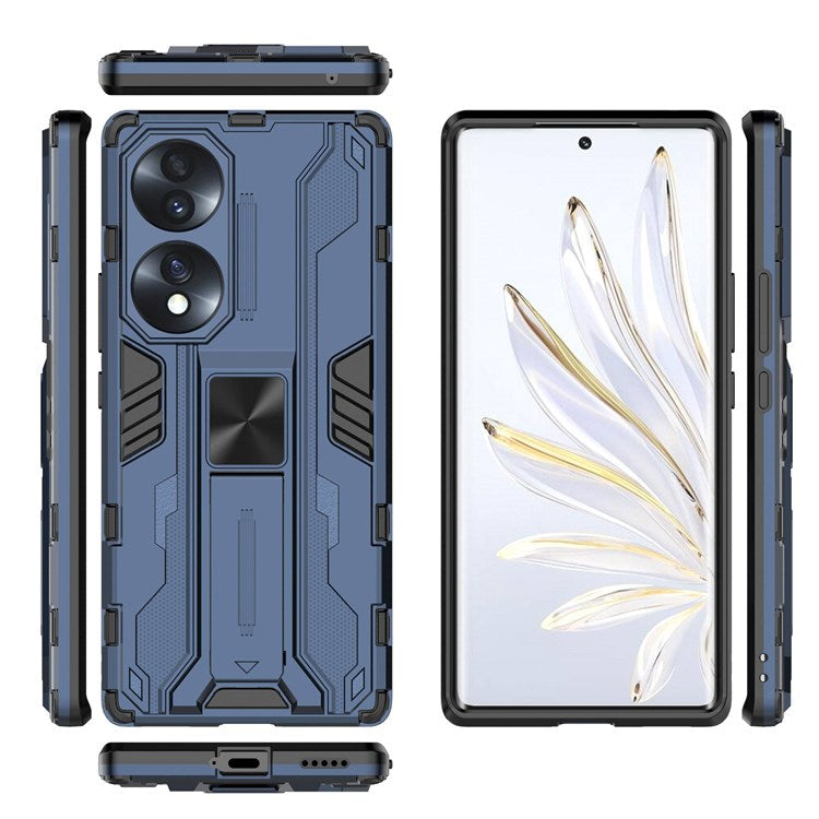 For Honor 70 5G Phone Case Kickstand Hard PC Soft TPU Dual Layer Anti-Slip Rugged Protective Cover - Blue