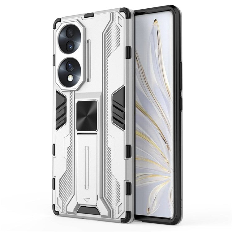 For Honor 70 5G Phone Case Kickstand Hard PC Soft TPU Dual Layer Anti-Slip Rugged Protective Cover - Silver