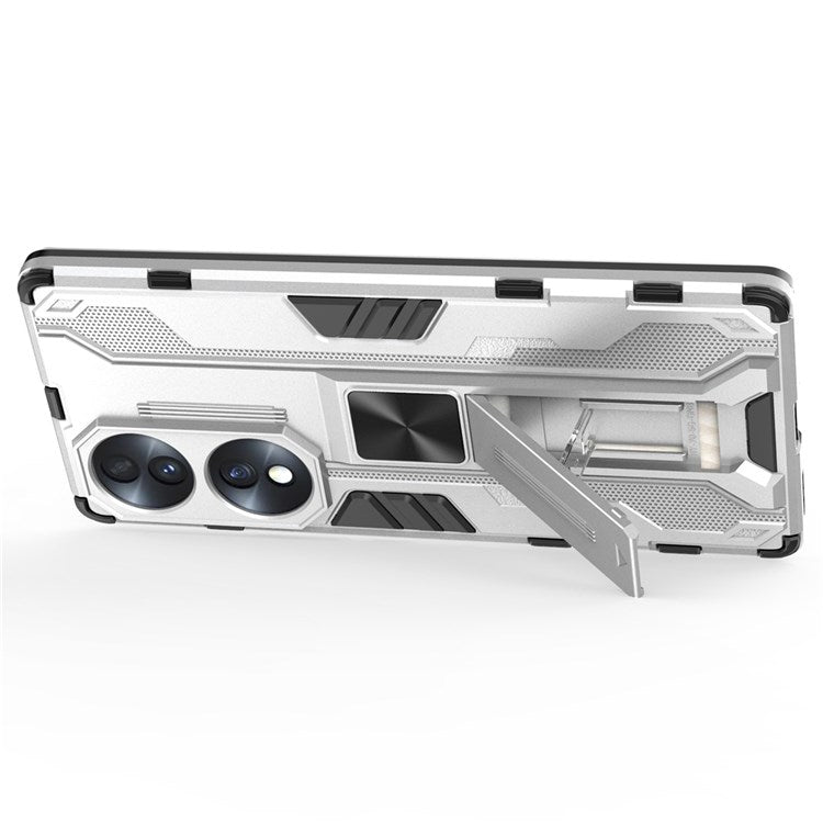 For Honor 70 5G Phone Case Kickstand Hard PC Soft TPU Dual Layer Anti-Slip Rugged Protective Cover - Silver