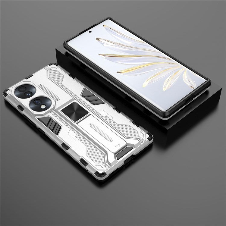 For Honor 70 5G Phone Case Kickstand Hard PC Soft TPU Dual Layer Anti-Slip Rugged Protective Cover - Silver