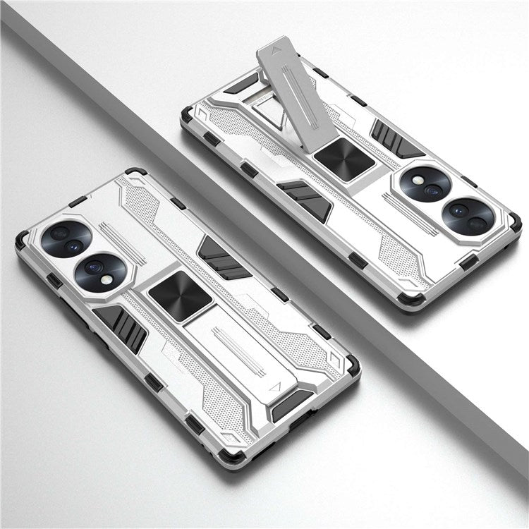 For Honor 70 5G Phone Case Kickstand Hard PC Soft TPU Dual Layer Anti-Slip Rugged Protective Cover - Silver