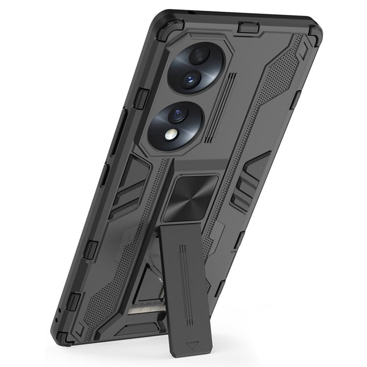 For Honor 70 5G Phone Case Kickstand Hard PC Soft TPU Dual Layer Anti-Slip Rugged Protective Cover - Black