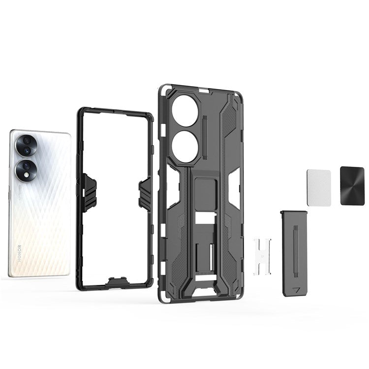 For Honor 70 5G Phone Case Kickstand Hard PC Soft TPU Dual Layer Anti-Slip Rugged Protective Cover - Black