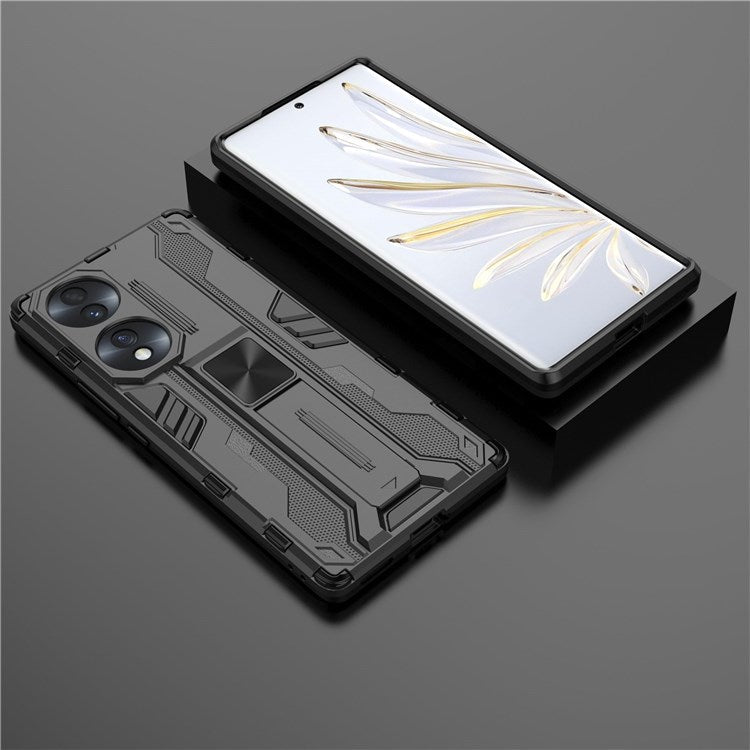 For Honor 70 5G Phone Case Kickstand Hard PC Soft TPU Dual Layer Anti-Slip Rugged Protective Cover - Black