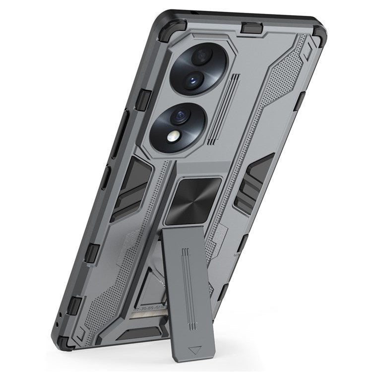 For Honor 70 5G Phone Case Kickstand Hard PC Soft TPU Dual Layer Anti-Slip Rugged Protective Cover - Grey