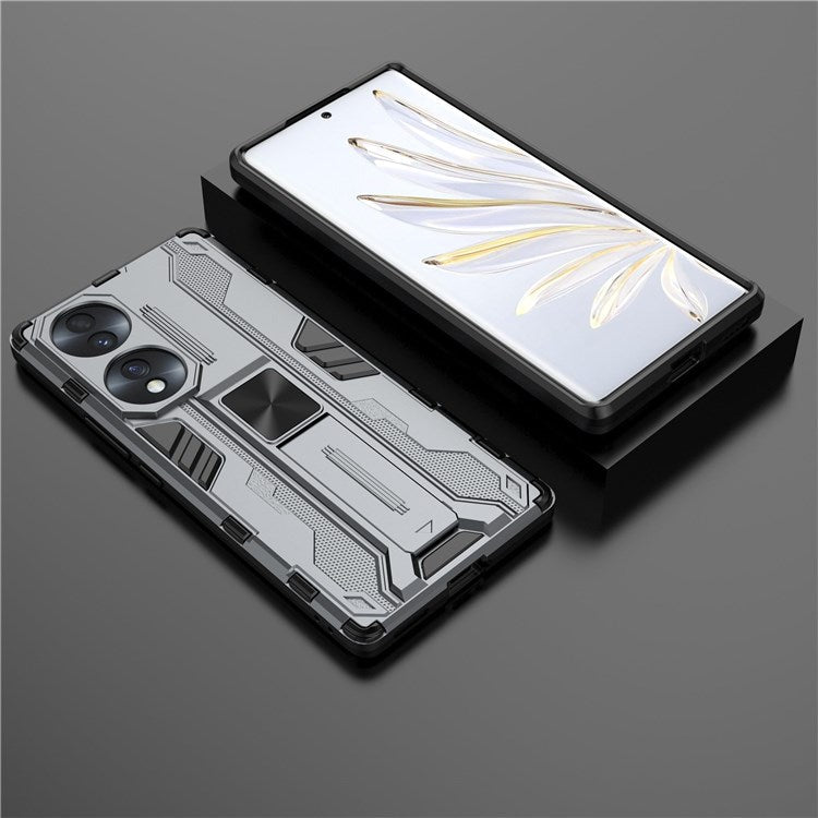 For Honor 70 5G Phone Case Kickstand Hard PC Soft TPU Dual Layer Anti-Slip Rugged Protective Cover - Grey
