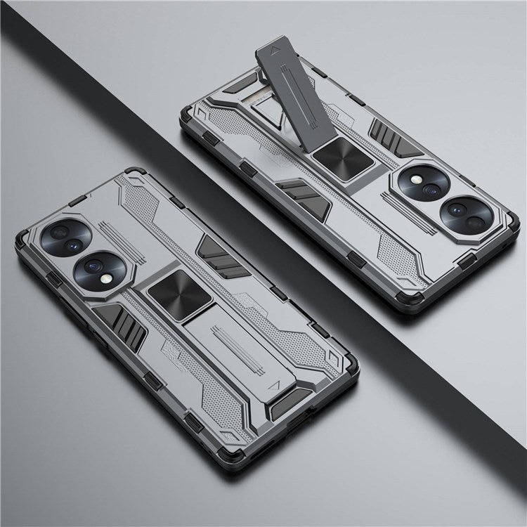 For Honor 70 5G Phone Case Kickstand Hard PC Soft TPU Dual Layer Anti-Slip Rugged Protective Cover - Grey