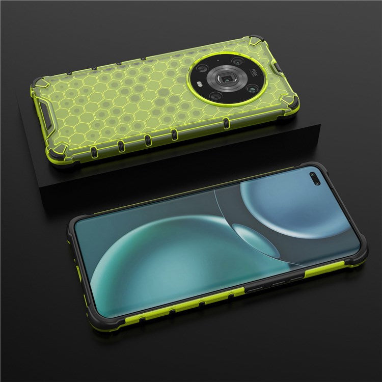For Honor Magic4 Pro 5G Honeycomb Hybrid Series Heat Dissipation Case Soft TPU + Hard PC Shock-Absorption Phone Cover - Green