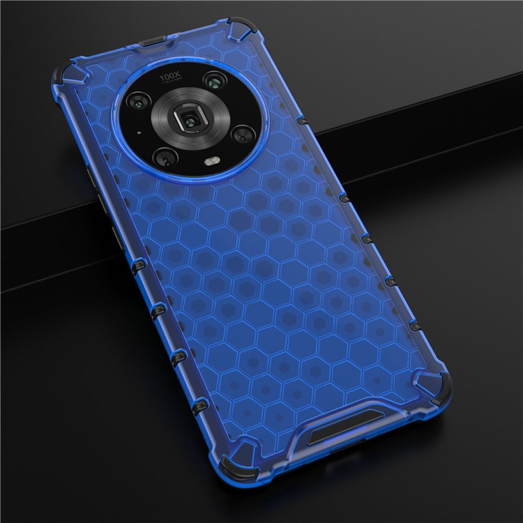 For Honor Magic4 Pro 5G Honeycomb Hybrid Series Heat Dissipation Case Soft TPU + Hard PC Shock-Absorption Phone Cover - Blue